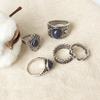 5Pcs/Set Bohemian Vintage Blue Stone Alloy Finger Ring Women Charming Jewelry