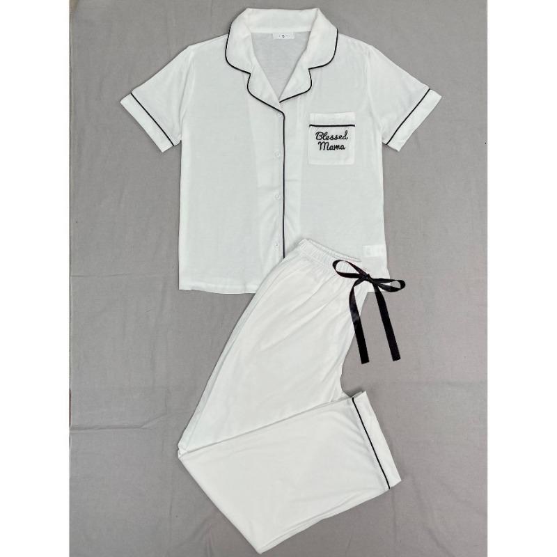 

Женская пижама из двух частей на весну и лето, рубашка с коротким рукавом и длинные брюки, и домашняя одежда XL белый