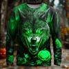 Lustige Wolfs-Print Langarm-T-Shirts für Herren Trendige Streetwear Lässige Oberteile Lässige T-Shirts Kleidung