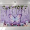 LS Colorful Purple Butterflies Garden Backdrop Kids Baby 1st Birthday Cake Smash Photocall Floral Spring Photo Props Background