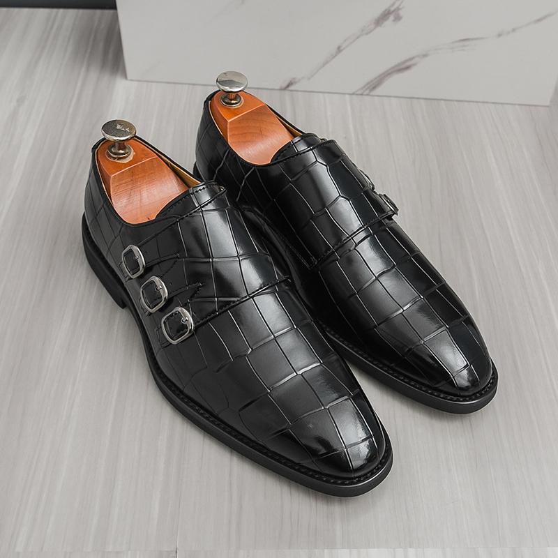 New Britain Fashion Pointed Belt Buckle All Match Shoes For Men Casual Monk Strap Loafers Formal Dress Footwear