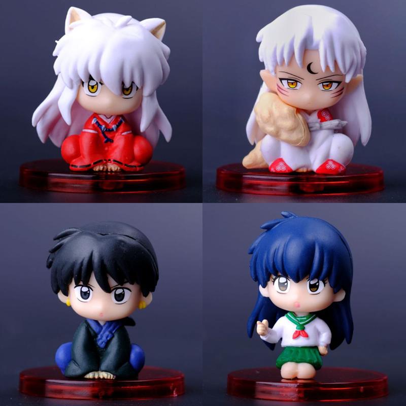 4Pcsset Anime Inuyasha Figure Toy Kikyo Sesshoumaru Higurashi Kagome Cartoon Doll Gift