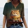 Women's Kawaii Cat Print 3D T Shirt Short Sleeve V Neck Tees Casual Holiday Top Female T Shirt