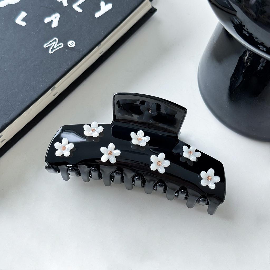 Elegant French Style Floral Hair Claw Large Size Acetate Rhinestone Clip For Women
