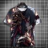 Men's Personalized Anime T-shirt 3D Printed Samurai Sword Girl Japanese Style Short Sleeved Fashionable Men's Top