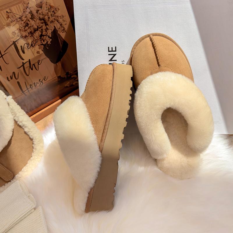 

Thick-soled fluffy half slippers 2025 winter velvet cotton shoes genuine leather real fur snow boots women s velvet thicker 40