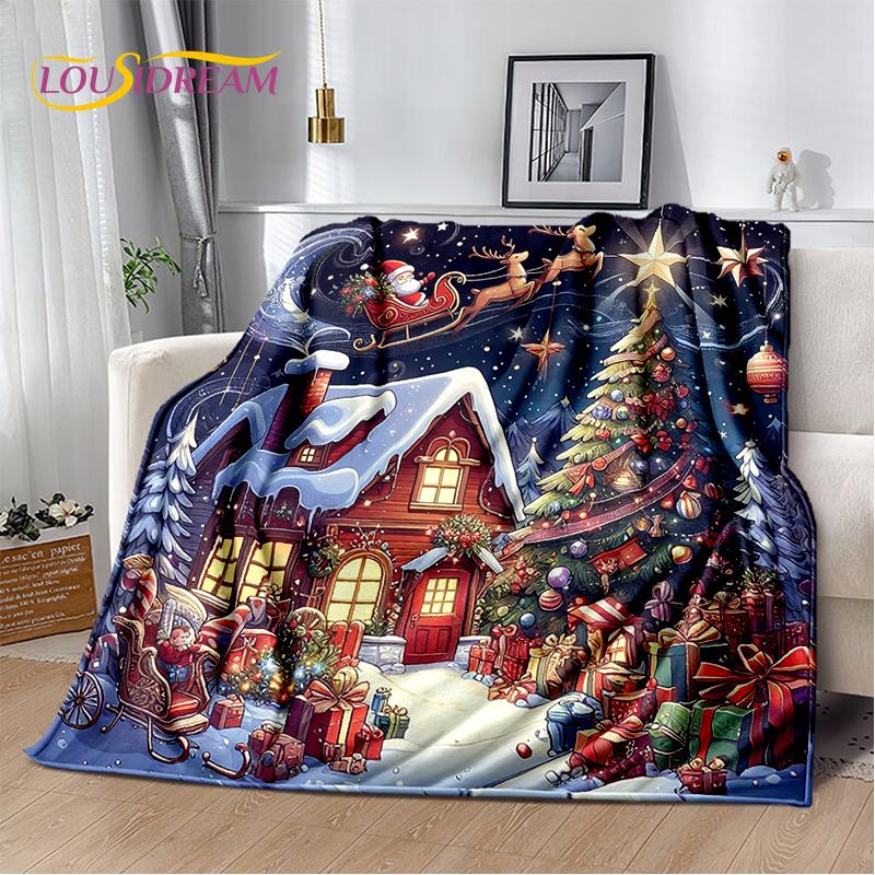 2025 Merry Christmas Tree Santa Claus,New Year Fairy Tale Gift Soft Plush Blanket,Flannel Throw Blanket for Living Room Bed Sofa