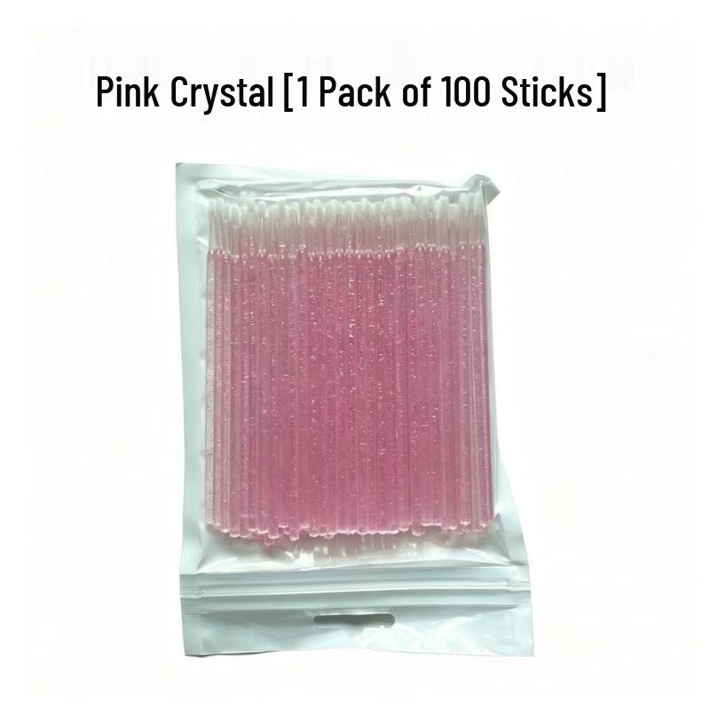 Eyelash Extension Cleaning Flocked Cotton Swabs - Crystal Stick, Small Head Makeup Remover