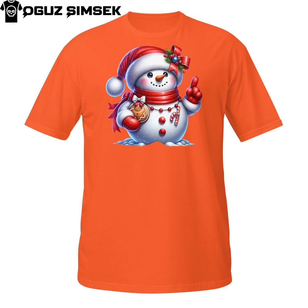 

Милая рождественская футболка со снеговиком – Праздничная зимняя футболка с дизайном пряничного человечка S