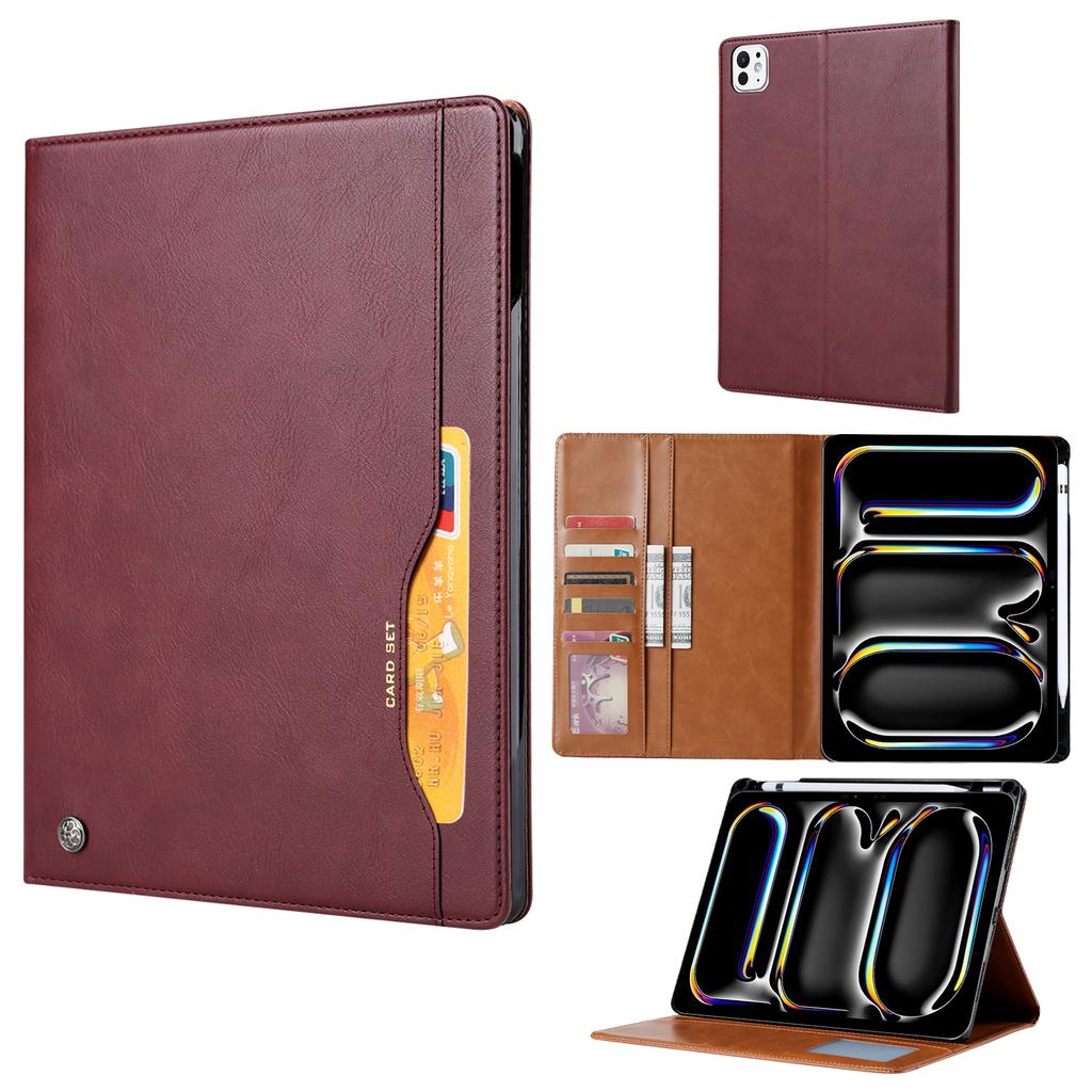 For iPad Pro 13 (2025)/13 (2024) Case Outer Card Slot Wallet Leather Tablet Cover with Auto Wake/Sleep