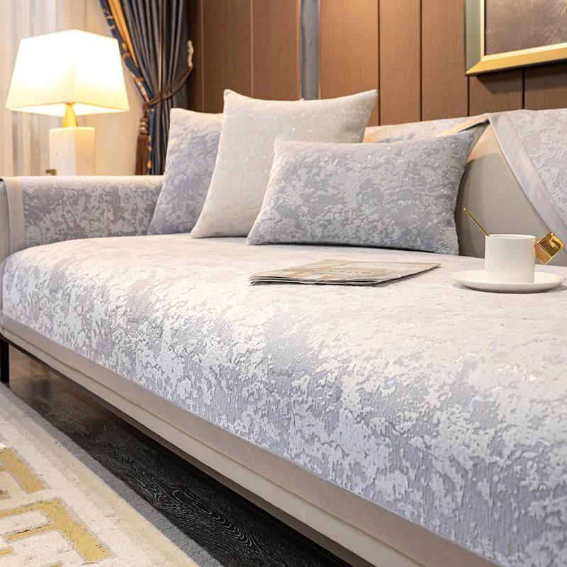 

Шениллоновая подушка для дивана Нескользящая Универсальная Четыре сезона Современная Высококлассная Бежевая Накидка на диван Прочная Удобная Стильная Защита для Домашней Мебели Декор 110*210cm серый