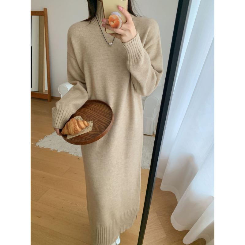 Simple temperament long style with coat knitted primer dress women's loose and lazy inside with turtleneck sweater skirt