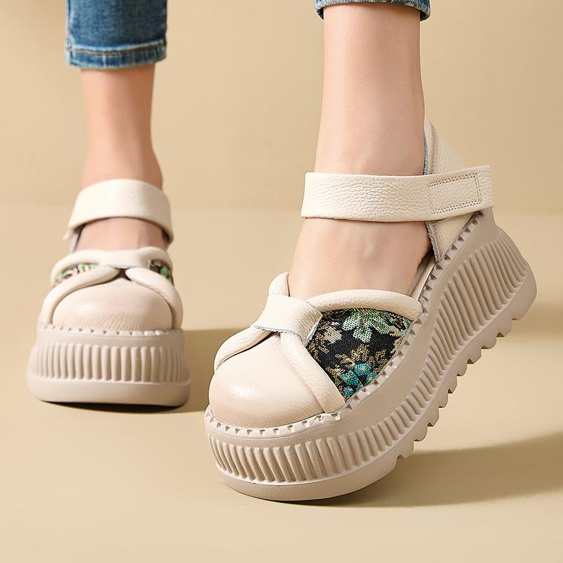 GKTINOO Retro Round Toe Thick Sole Sandals 2025 Summer New Genuine Leather Casual Women's Flat Platform Shoes