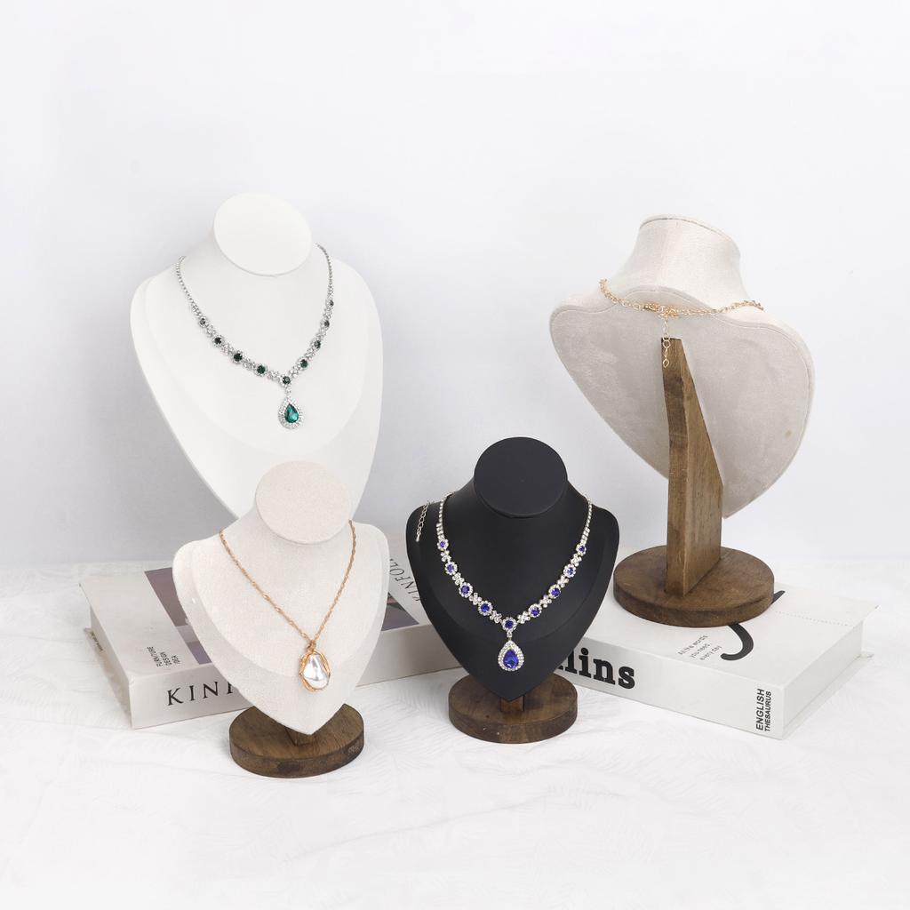 Walnut Color PU/Velvet Portrait Necklace Display Jewelry Display Stand Jewelry Mannequin Bust Necklace Pendant Window Display