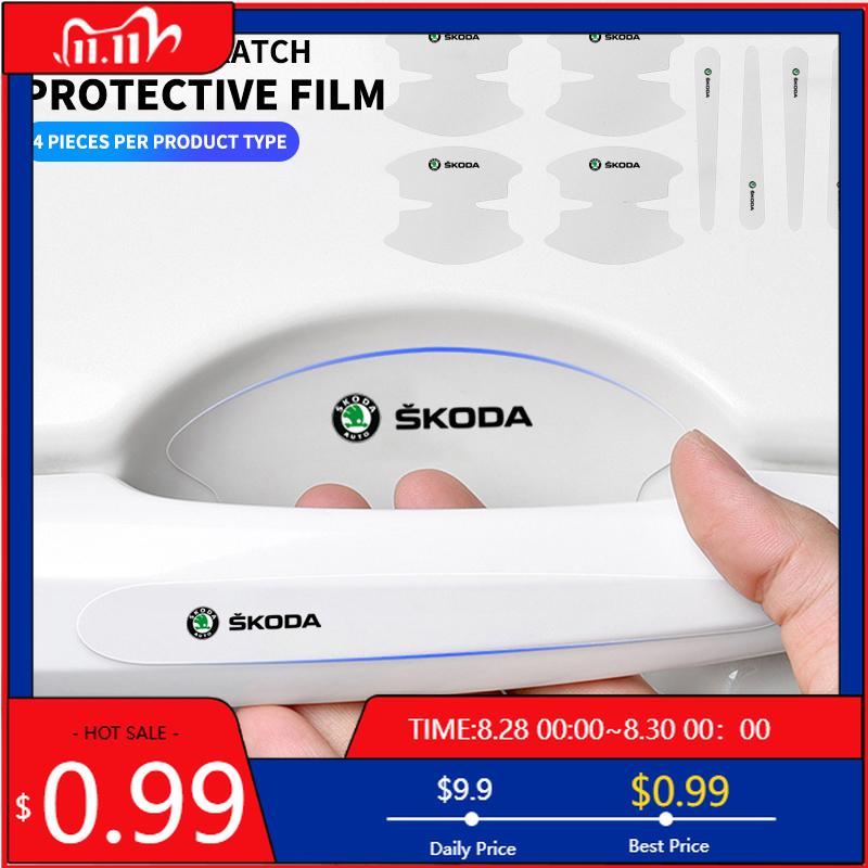 Car Sticker 8pcs Transparent Protective Sticker for Door Handle Anti Scratche For Skoda OCTAVIA RS FABIA KAMIQ KAROQ KODIAQ RAPI