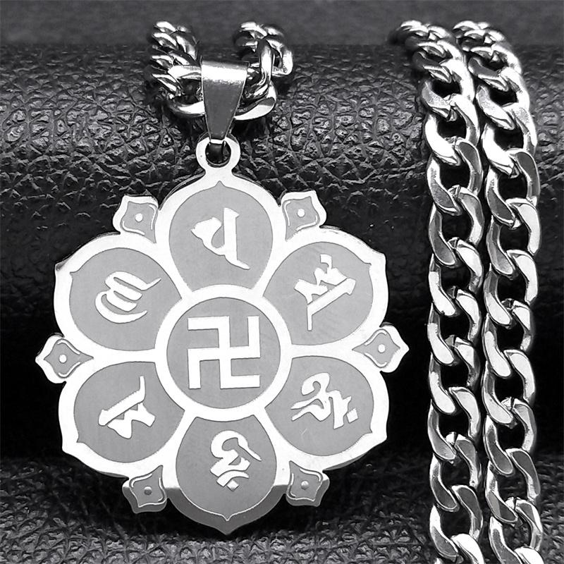 Buddhist Scripture Mantra Om Mani Padme Hum Necklace for Men Women Stainless Steel Gold Color Necklaces Jewelry Gifts N2665-1S05