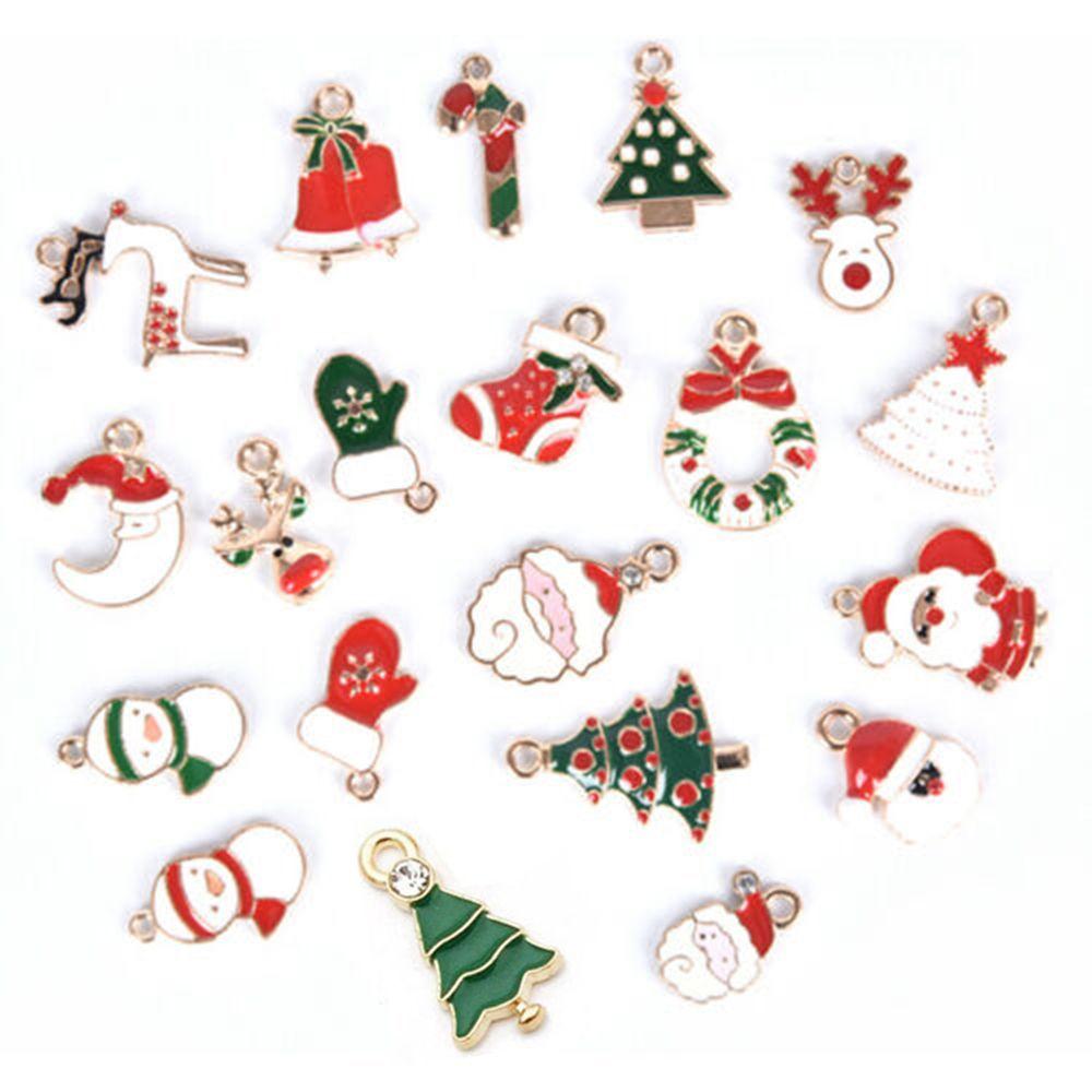 20Pcs/Set Enamel Alloy Mixed Christmas Charms Pendant Jewelry DIY Craft Making Supplies Fashion Jewelry Festive Party Supplies