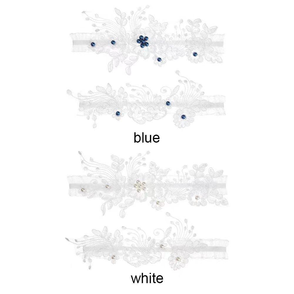 2Pcs Fashion Women Bride Sexy Lace Flower Rhinestones Pearls Wedding Garter White Thigh Leg Garter Ring For Wedding Accessories