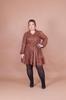 Women's Big Size Dress Plus Size Tan Velvet Floral Patterned Collar Detail Dress