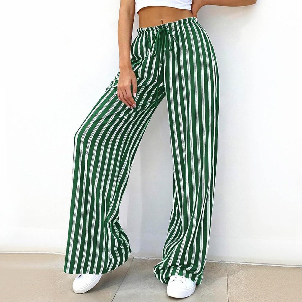 Women's Loose Fit Wide Leg Pants Elastic Waistband Striped Pattern Casual Commuting Trousers for Daily Wear and Relaxed Fit