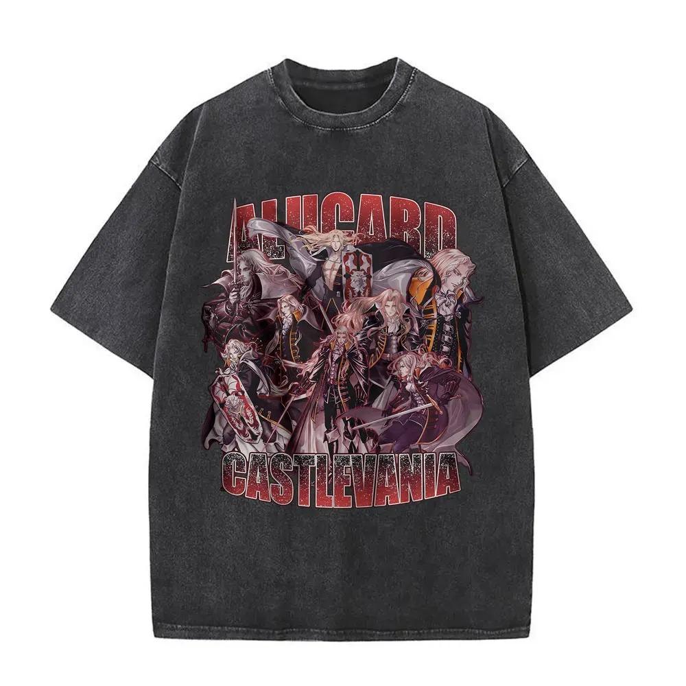 Hot Sale Anime Hellsing Abraham Van Helsing Vampire Alucard Print Tshirt Men Women Vintage Washed Cotton Summer Tee Oversize Top