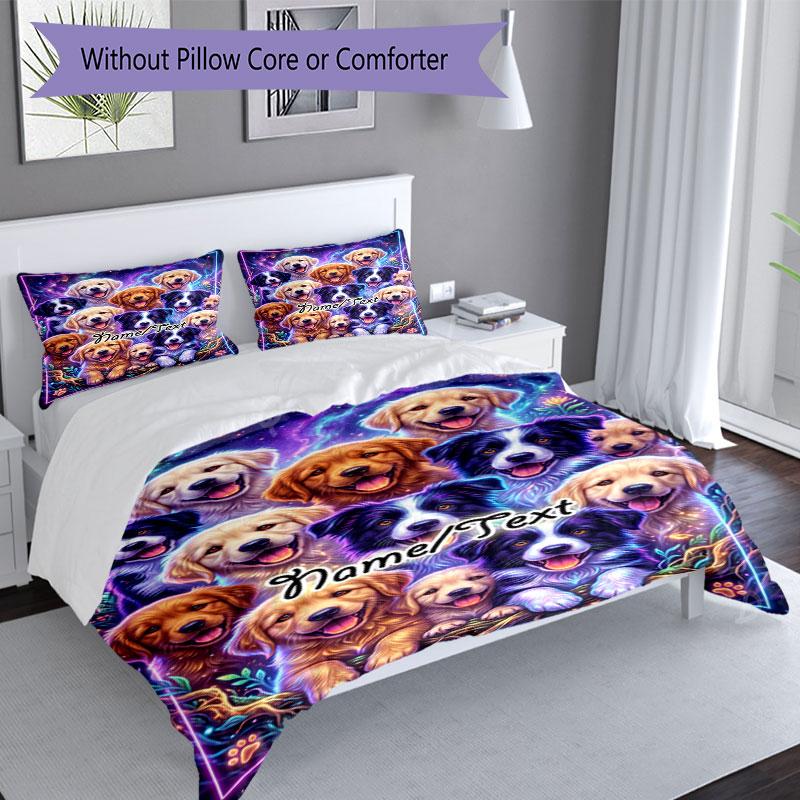 3PC Custom Name Dogs Fantasy World Bedding Set Printed  Bedding Set Duvet Cover Closure Includes 1 Duvet Cover & 213 Pillowcases for Bedroom