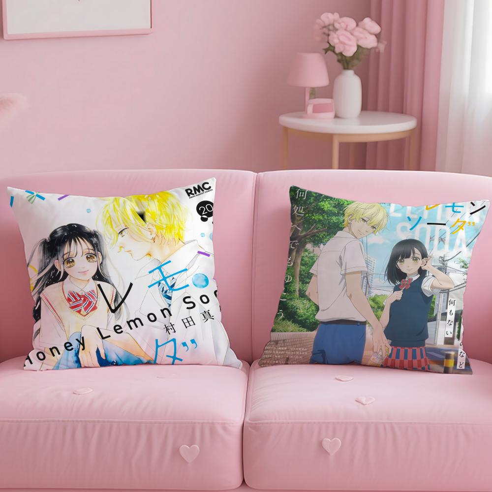 Classic Anime Honey Lemon Soda Cushion Cover Soft  EasyWash Pillow Case  Versatile for Couch Bed Travel and Office