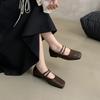 French evening wind silver single shoes female flat 2025 autumn new temperament fairy commuter square head shallow mouth Mary Jane