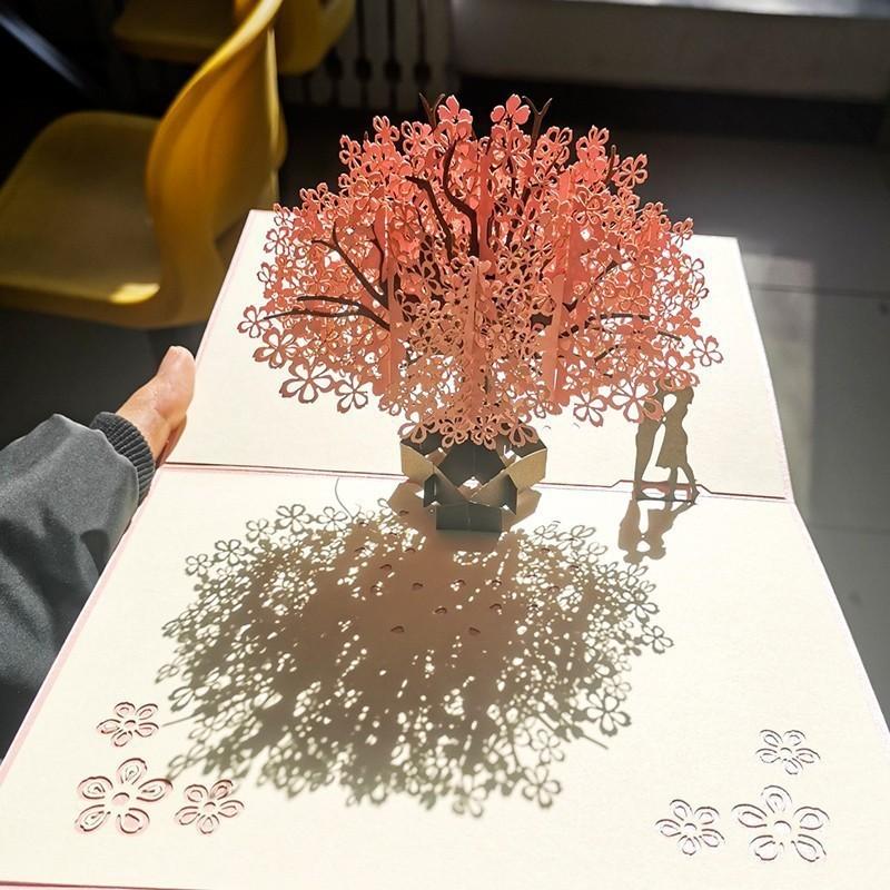 Happy Birthday Greeting Card 3D Birthday Cake Greeting Card Creative Folding Paper Engraving Blessing Card Gift for Lover Friend