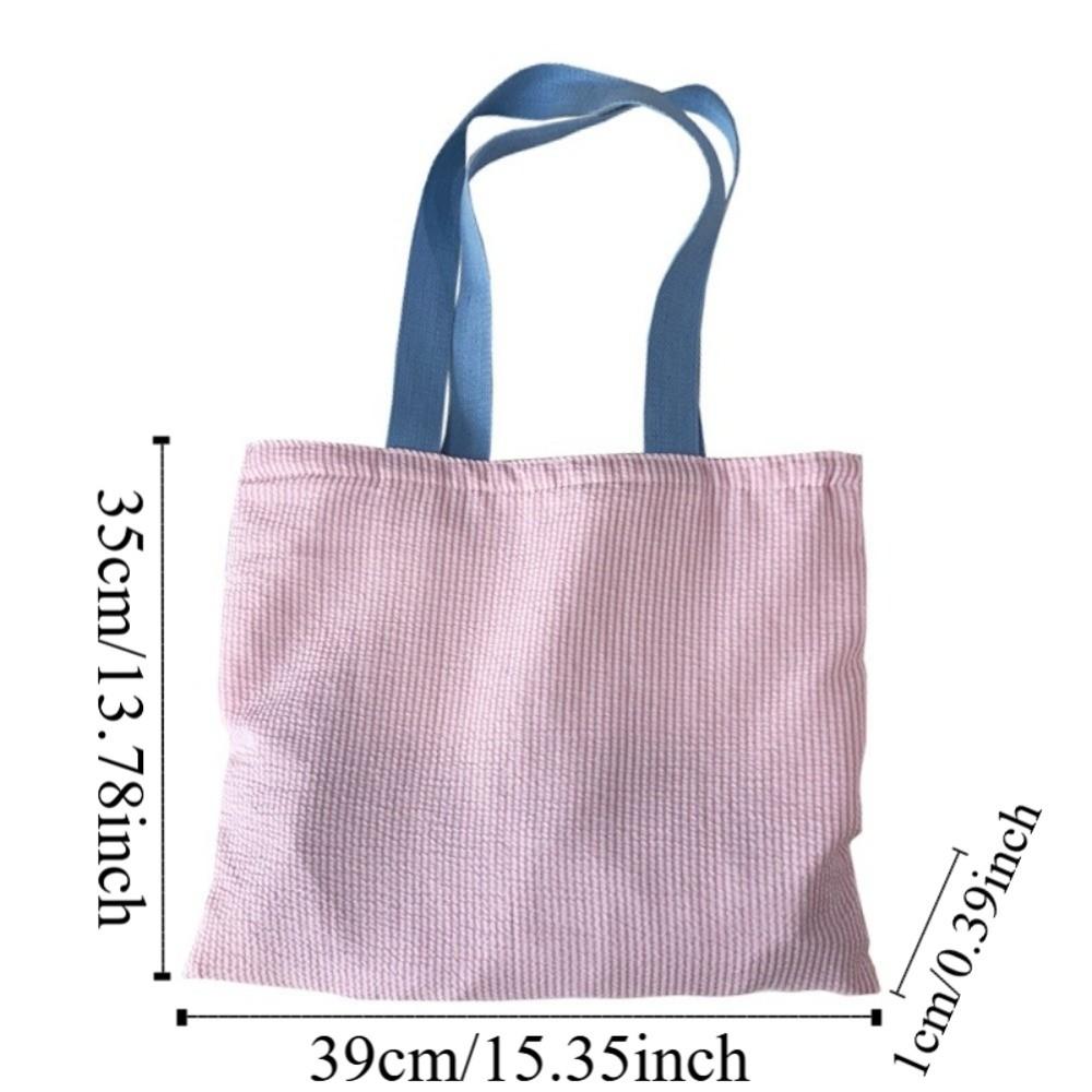 Stripe Contrast Color Canvas Shoulder Bag Simple Design Vintage Style Zipper Handbags Large Capacity Patchwork Shopping Bag