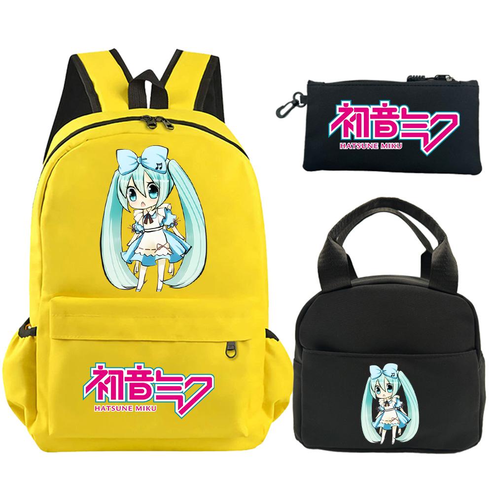 3Pcs/set Anime Hatsune Miku Printed Backpack with Shoulder Bag Pencil Case for Teenager Student Boy Girl Schoolbag Large Capacity Waterproof Bookbag