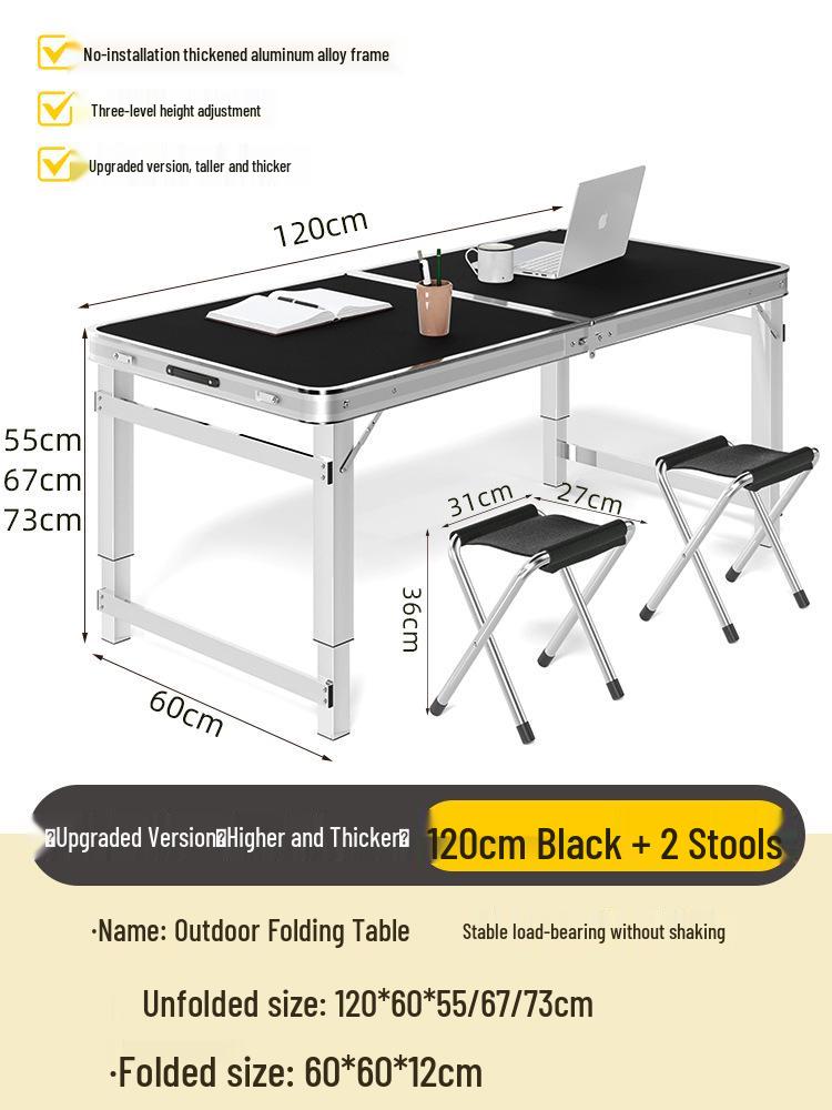 Adjustable Height Aluminum Folding Picnic Table & Chairs Set for Outdoor Camping & BBQ