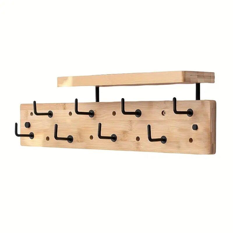Contemporary Wooden Wall-Mounted Key Key Hook Hangers with 8 Hooks Coat Rack Entryway Organizer for Coats Hats Bags Rack