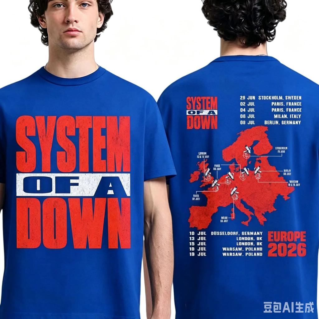 System Of A Down Trasa po UE i Wielkiej Brytanii 2026 Koszulka Y2k Popularna Odpowiednia zarówno dla Mężczyzn, jak i Kobiet