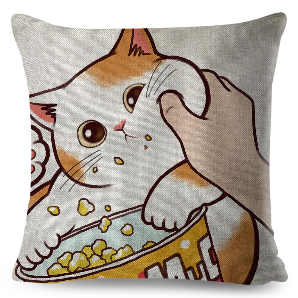 Lustige Liebe Kuss Niedliche Katze Kissenbezüge für Sofa Zuhause Auto Kissenbezug Kissenbezüge Dekor Cartoon Kissenbezug 45x45cm