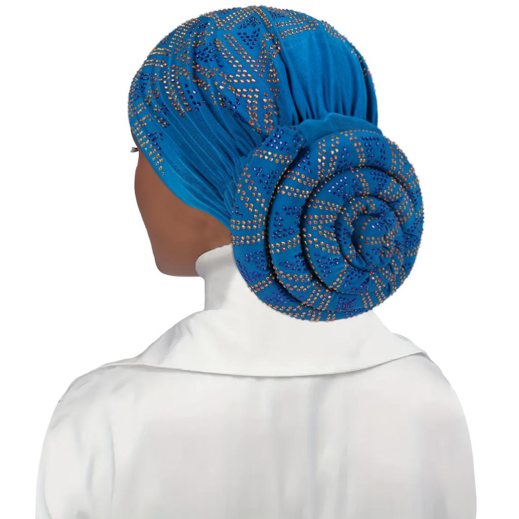 Full Diamonds Women's Donut Turban Cap Elastic Muslim Headscarf Bonnet Female Headband Hat African Caps Lady Hair Accessories
