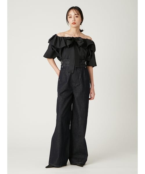 FRAY Tucked Volume Blouse Free Size I.D. Women's FWFB252108, Black,