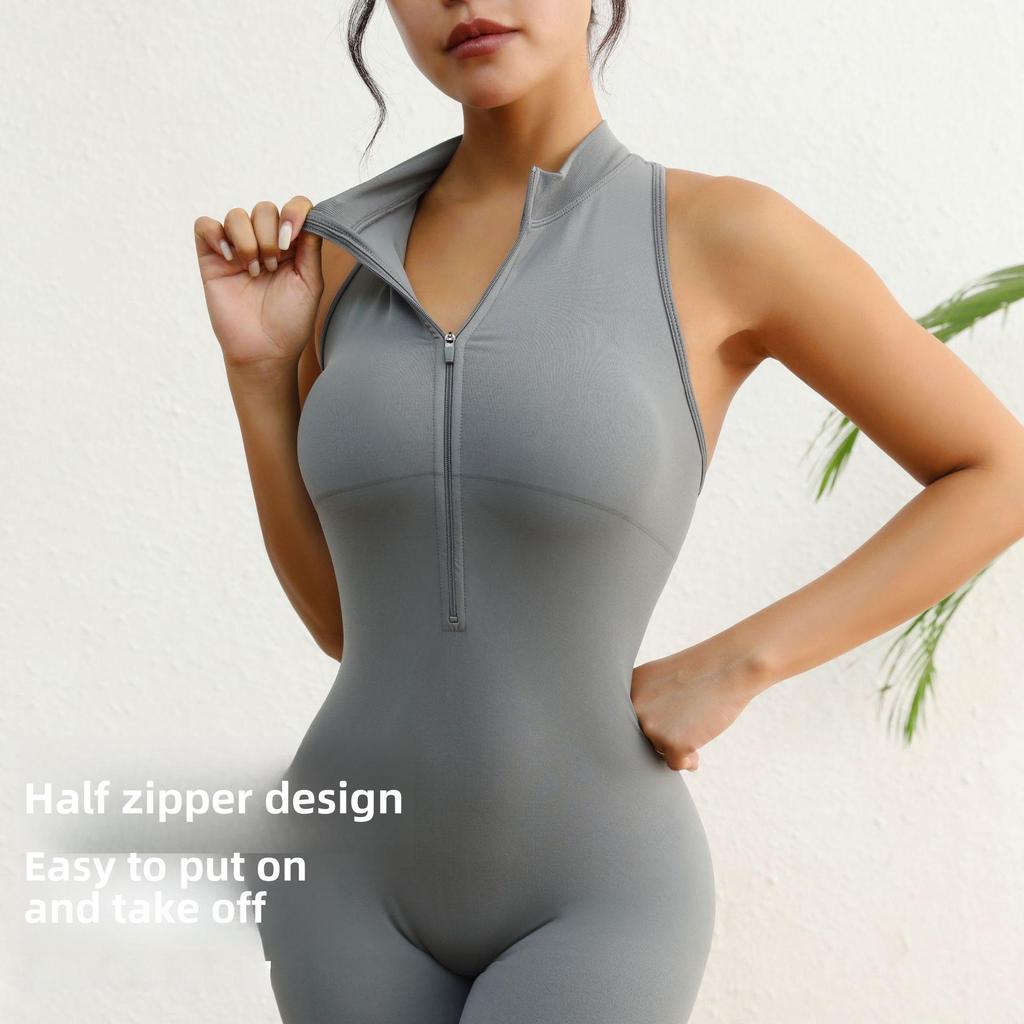 Y2K European-American Backless V-Cut Peach Hip Yoga Jumpsuit