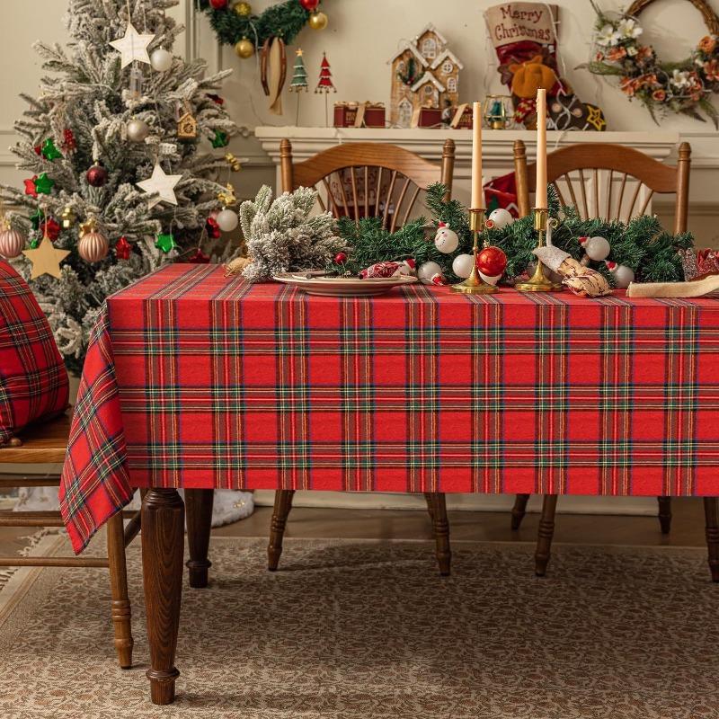 Christmas Decoration Home Table Cloth Retro Striped Plaid Cotton and Linen Restaurant Party Cover