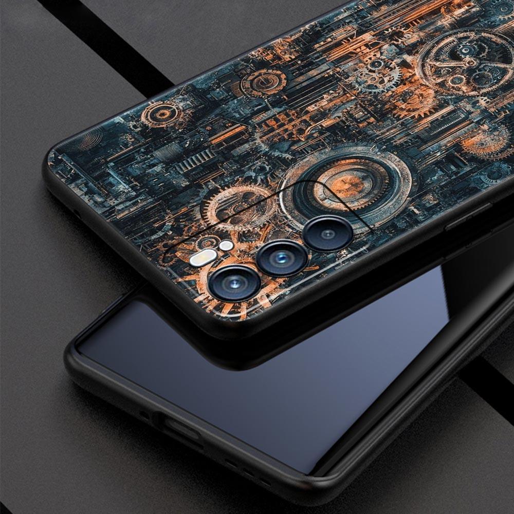 Mechanical Gear Pattern Phone Case For Oppo A17 A31 A54 A57 A78 A79 A98 Find X5 X6 Reno 6 7 8 10 11 12 13 F Pro Soft TPU Cover
