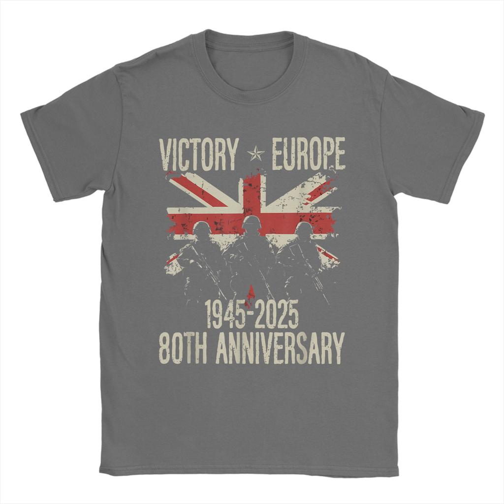 VE-dag 2025 WOII 80ste Verjaardag Union Jack Mannen T-shirts VK Vlag Vintage Tee Korte Mouw Ronde Hals T-shirt Katoen Cadeau Tops