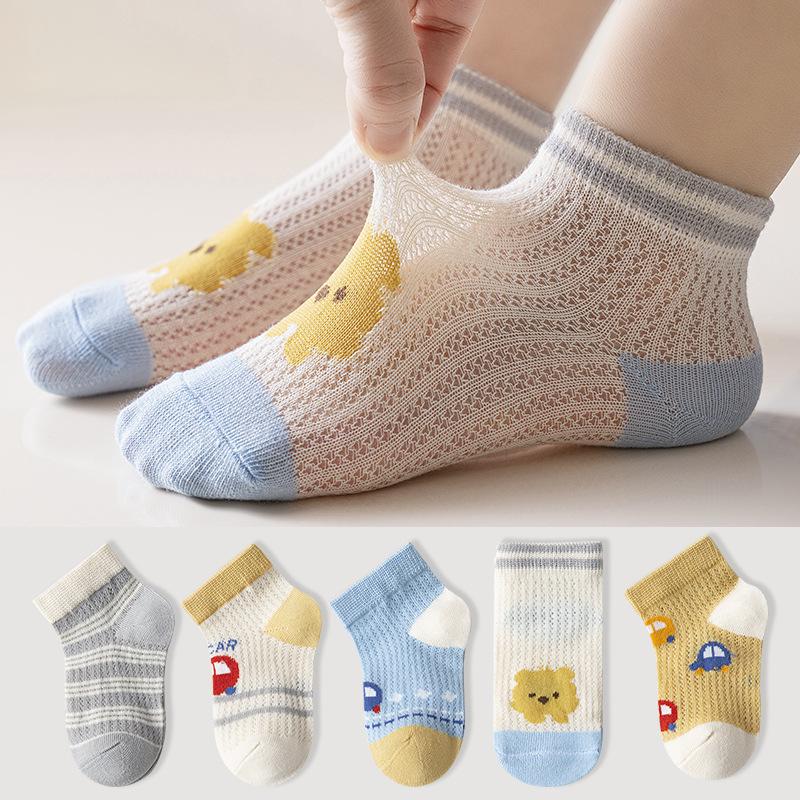 Spring/Summer Mesh Silk Children's Cartoon Ankle Socks - Cute, Breathable Cotton for Boys & Girls