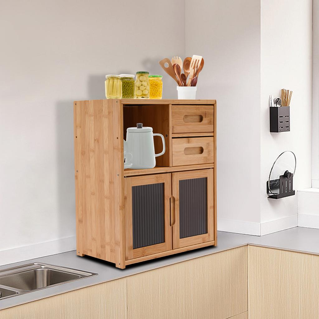 2-Drawer Storage Cabinet, Bamboo Organizer for Kitchen Pantry, Modern Kitchen Shelf, Compact Cabinet for Home Organization