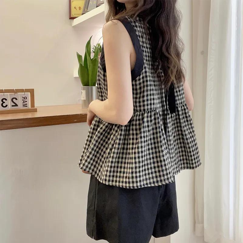 Lässiges, ärmelloses Peplum-Top mit Karomuster für Damen