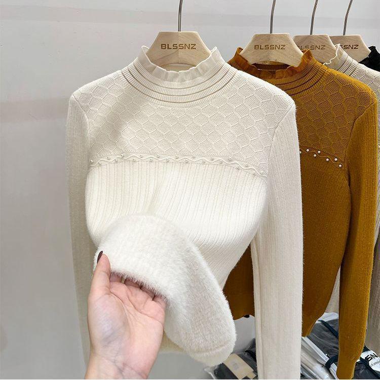 

2025 Women s Autumn Winter Velvet Fleece Sweater, Thickened Inner Wear with Half High Neck S 80-100 cm