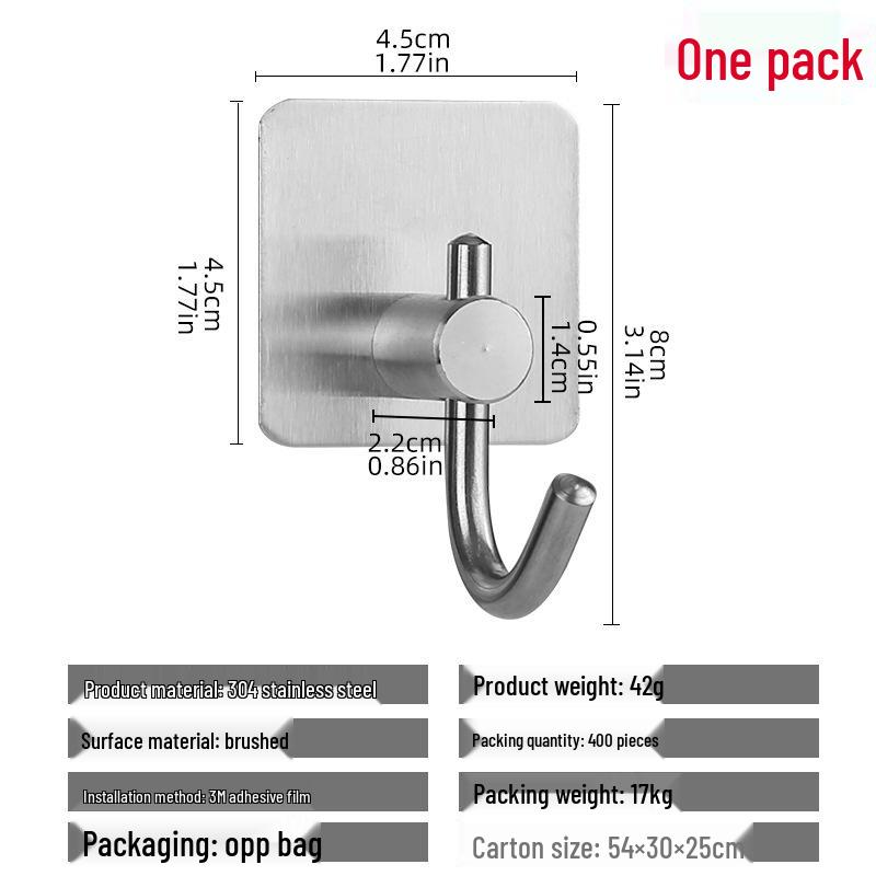 Stainless Steel No-Drill Adhesive Hook for Bathroom/Kitchen – Black