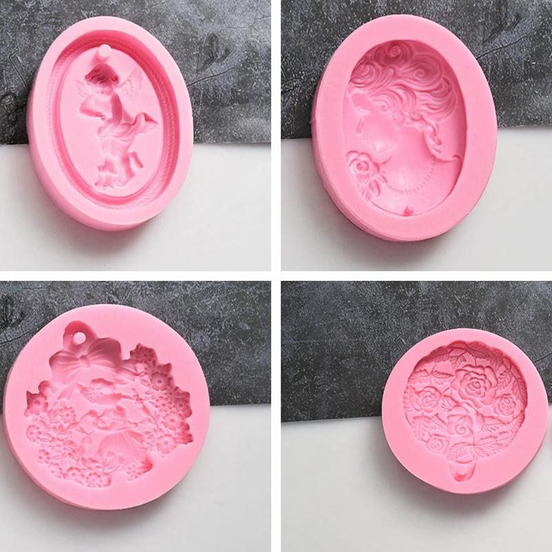 

WTEMPO Oval/Round Flower/Angel Silicone Molds for DIY Crafts of Pendants and Decorations Birthday Wedding Easter Creative Epoxy Resin Mold Kit 4pcs розовый