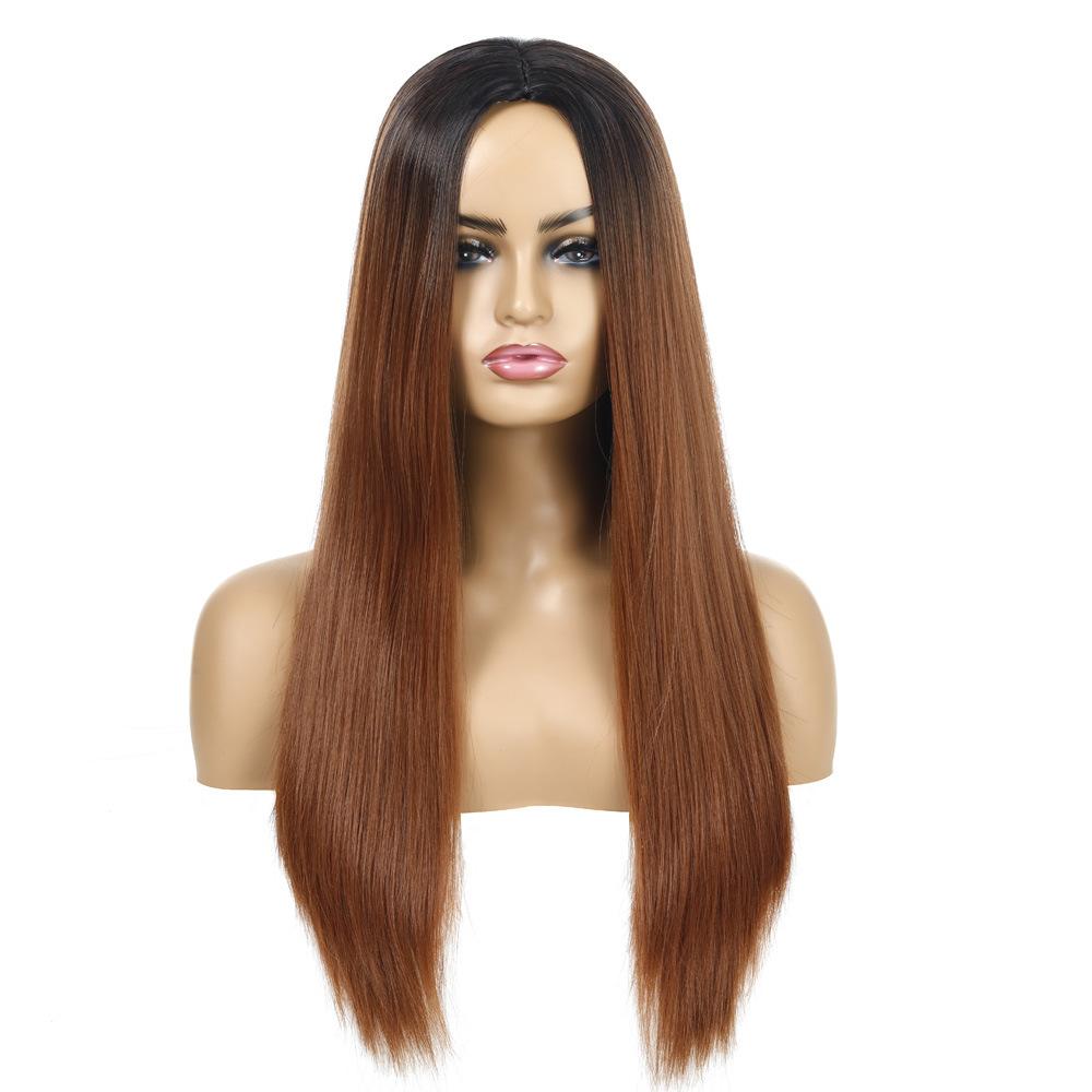 Fiore di Tessuto Multicolore Capelli Lunghi Lisci Parrucca Sintetica da Donna Set