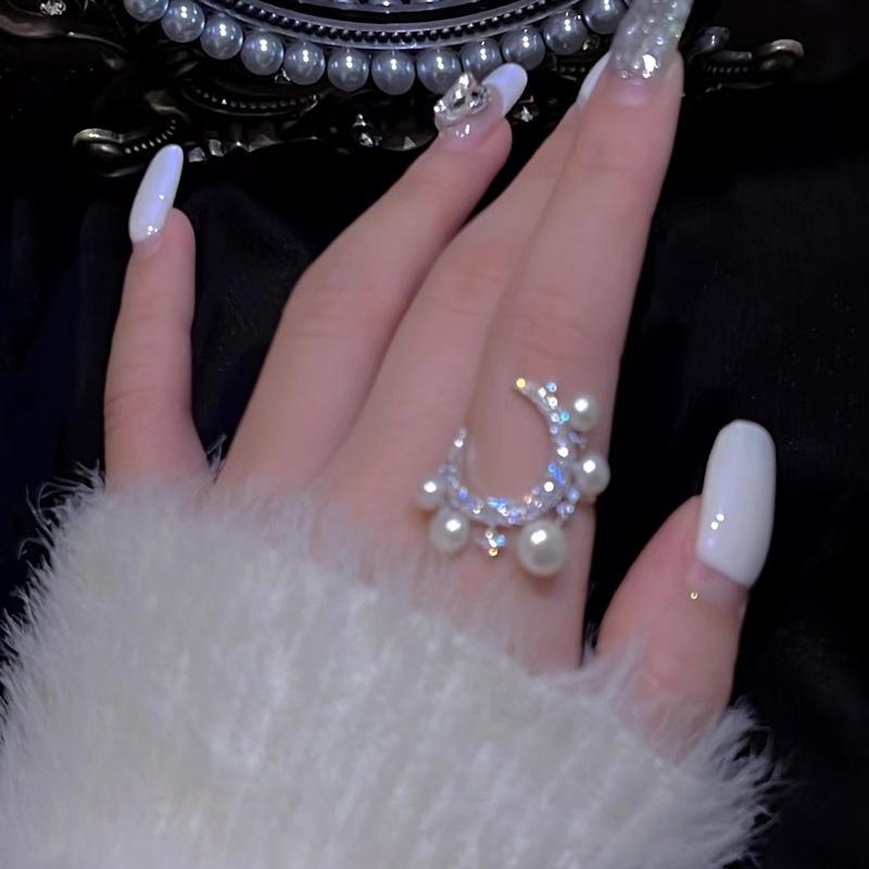 French Temperament Butterfly Pearl Bow Open Ring Simple Trend Index Finger Ring Jewelry Women