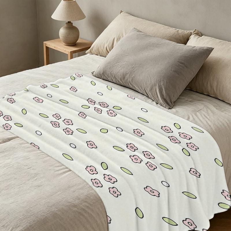 Warm Flannel Blanket: Lightweight, Minimalist Floral Design, Soft & Breathable, Perfect for Living Room Couch Bedroom - Great for Christmas, Halloween